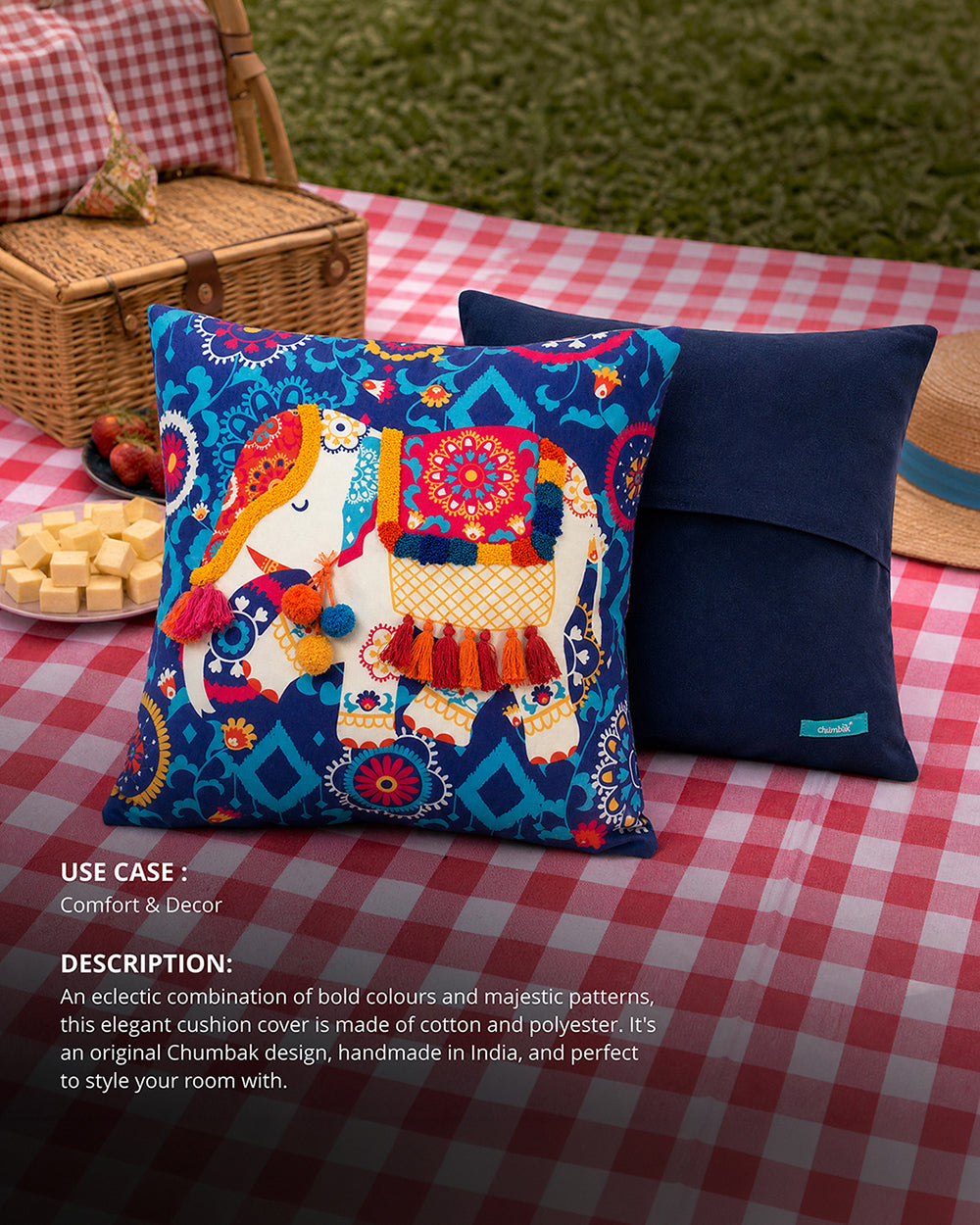 Carnival Elephant Tassel Cushion Cover
