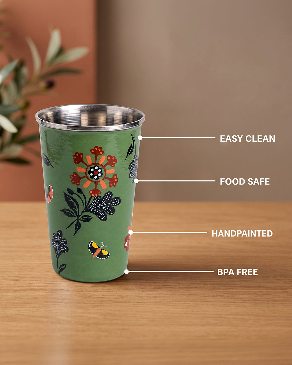 Bloom Steel Tumbler - 350 ml, Handpainted  | Forest Folklore