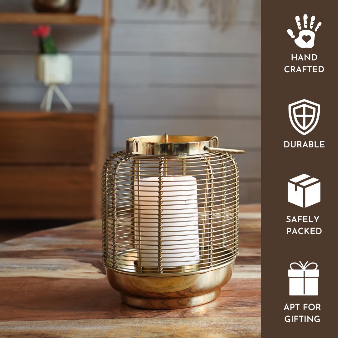 Classic Wire Metal Lantern Gold 7.6"*6.2"