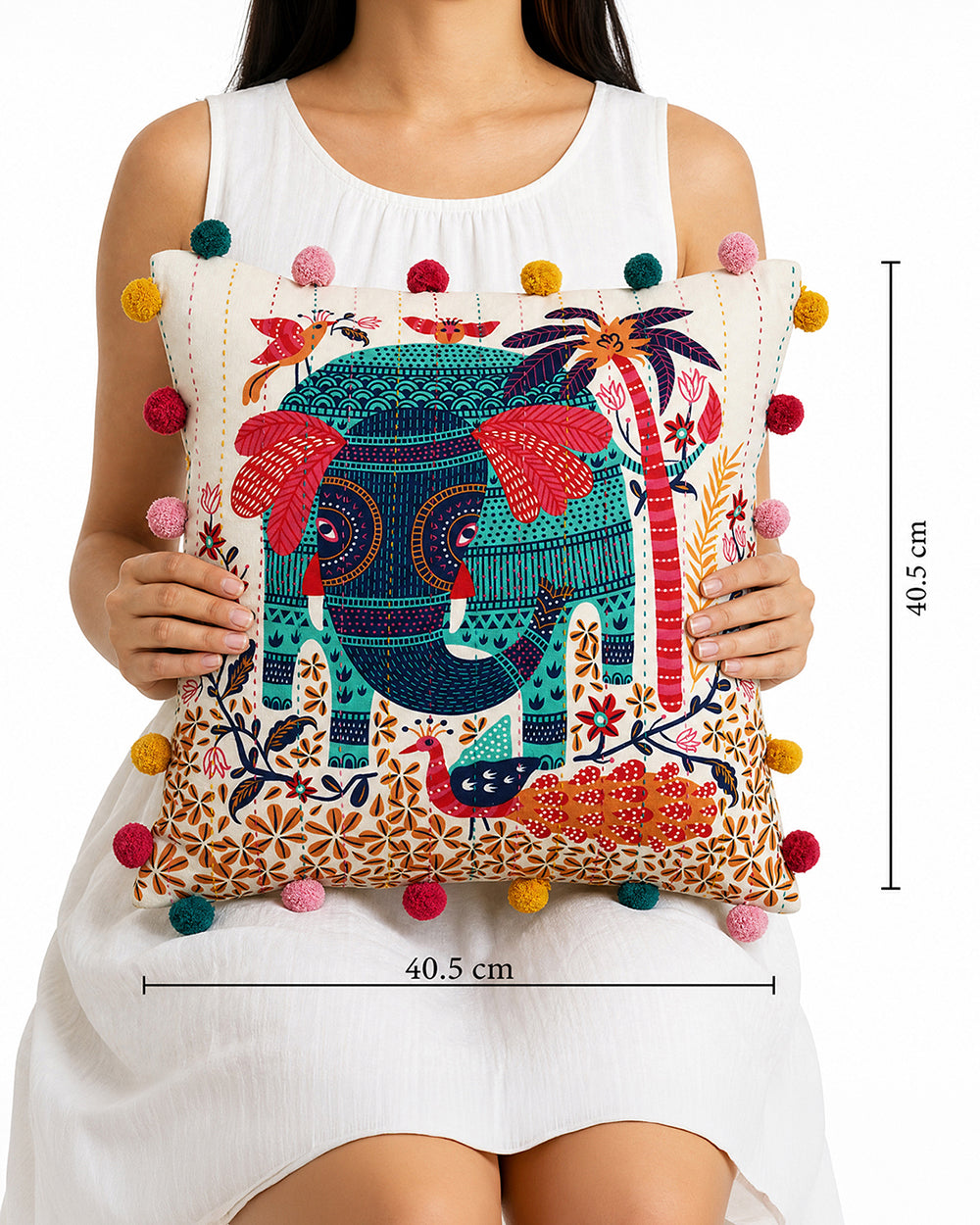 Galle Elephant 16" Gondh Cushion Cover