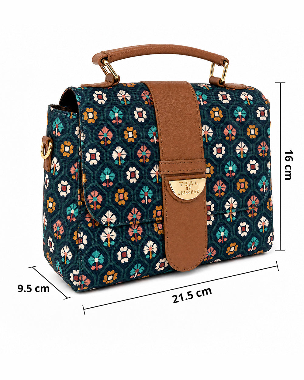 Teal by Chumbak Pixel Flower Duffle Crossbody Bag