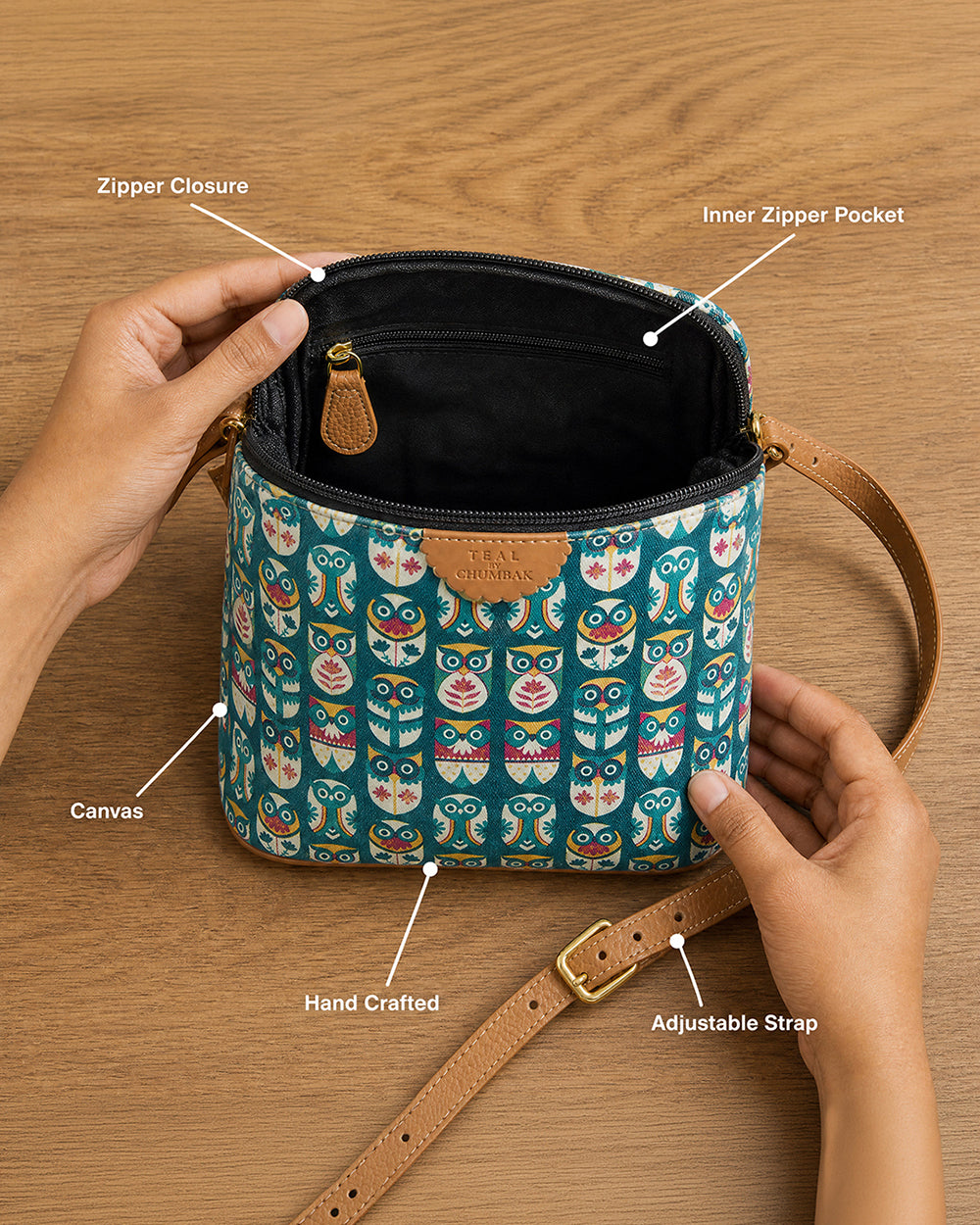 Teal By Chumbak Flower Owl Sling Bag - Teal