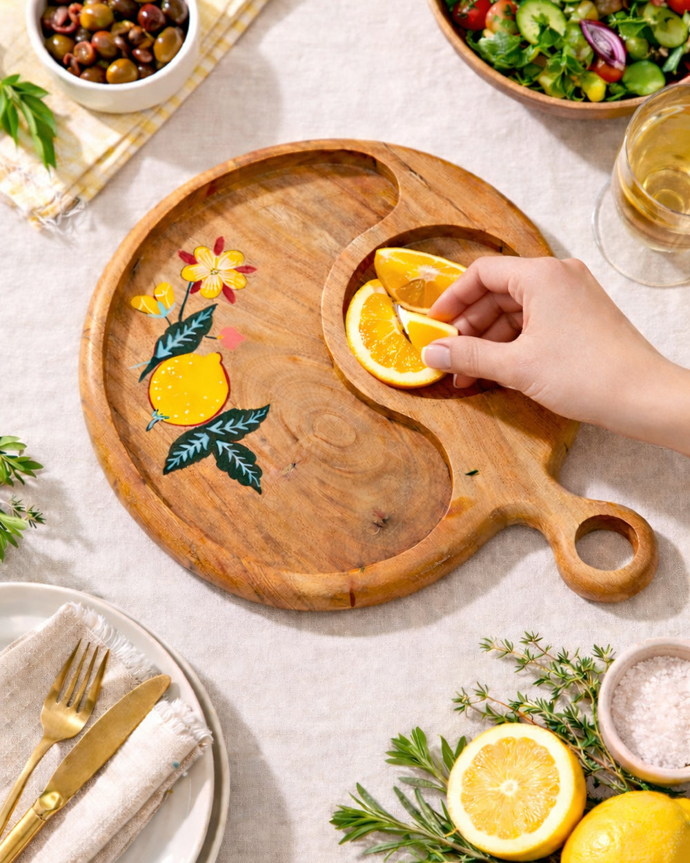 Florentine Charcuterie Wooden Board,11"| Citrus Zest