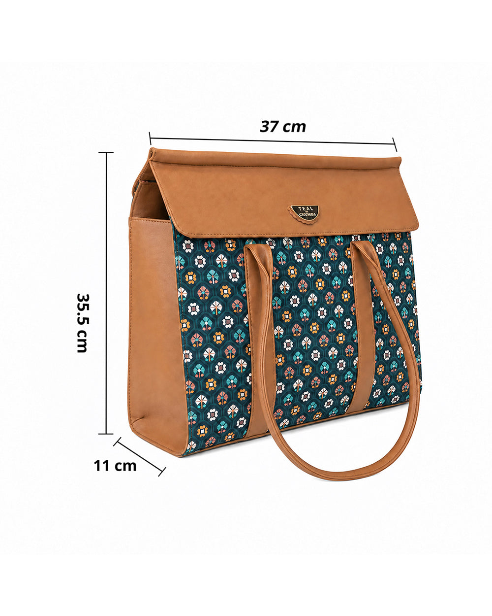 Teal by Chumbak Pixel Flower Flap Work Tote