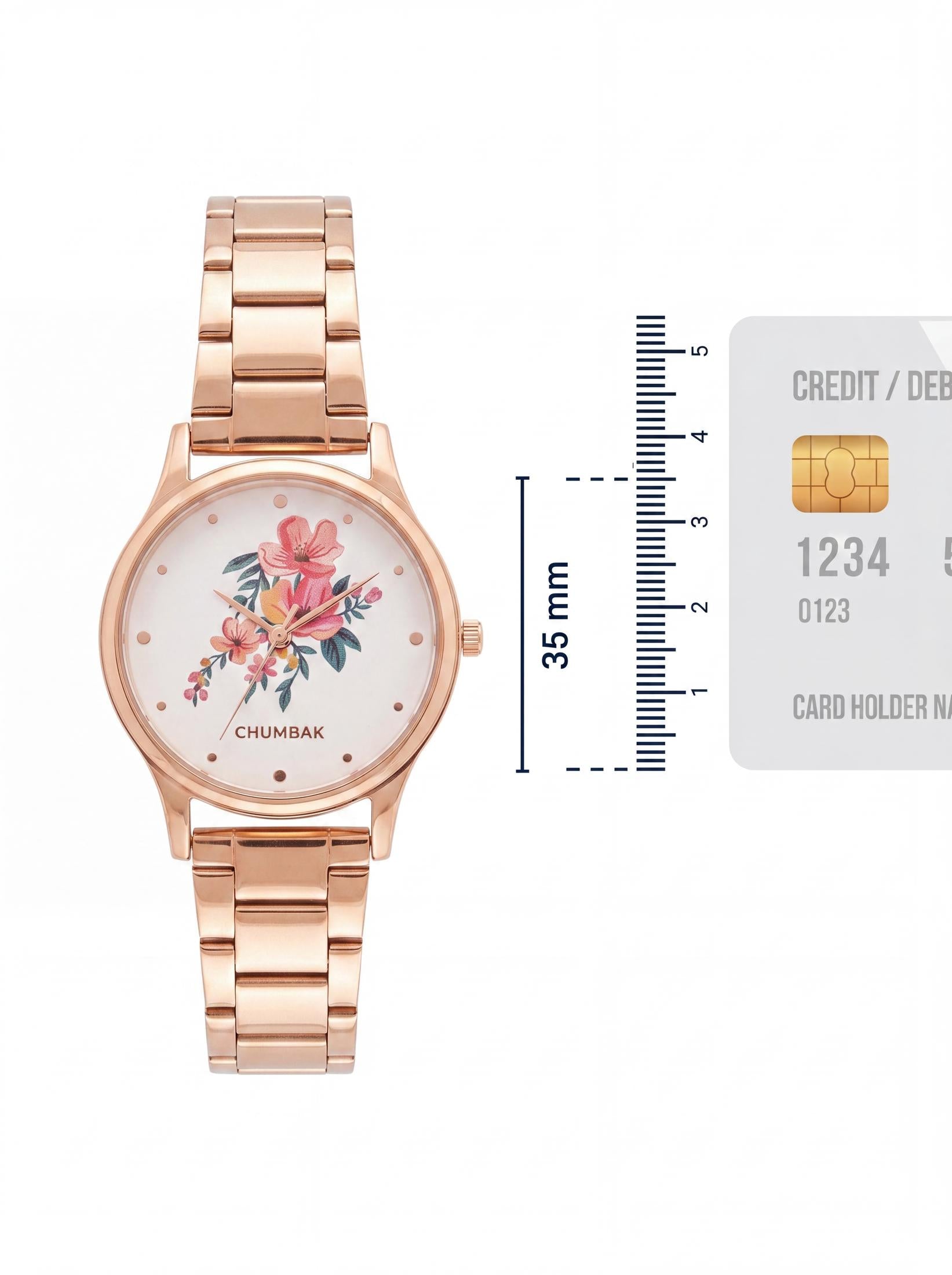TEAL by Chumbak Jungle Flowers Watch, Metal link Strap