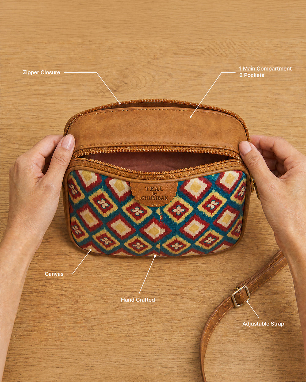 TealByChumbak Ikkat Glow Sling Bag