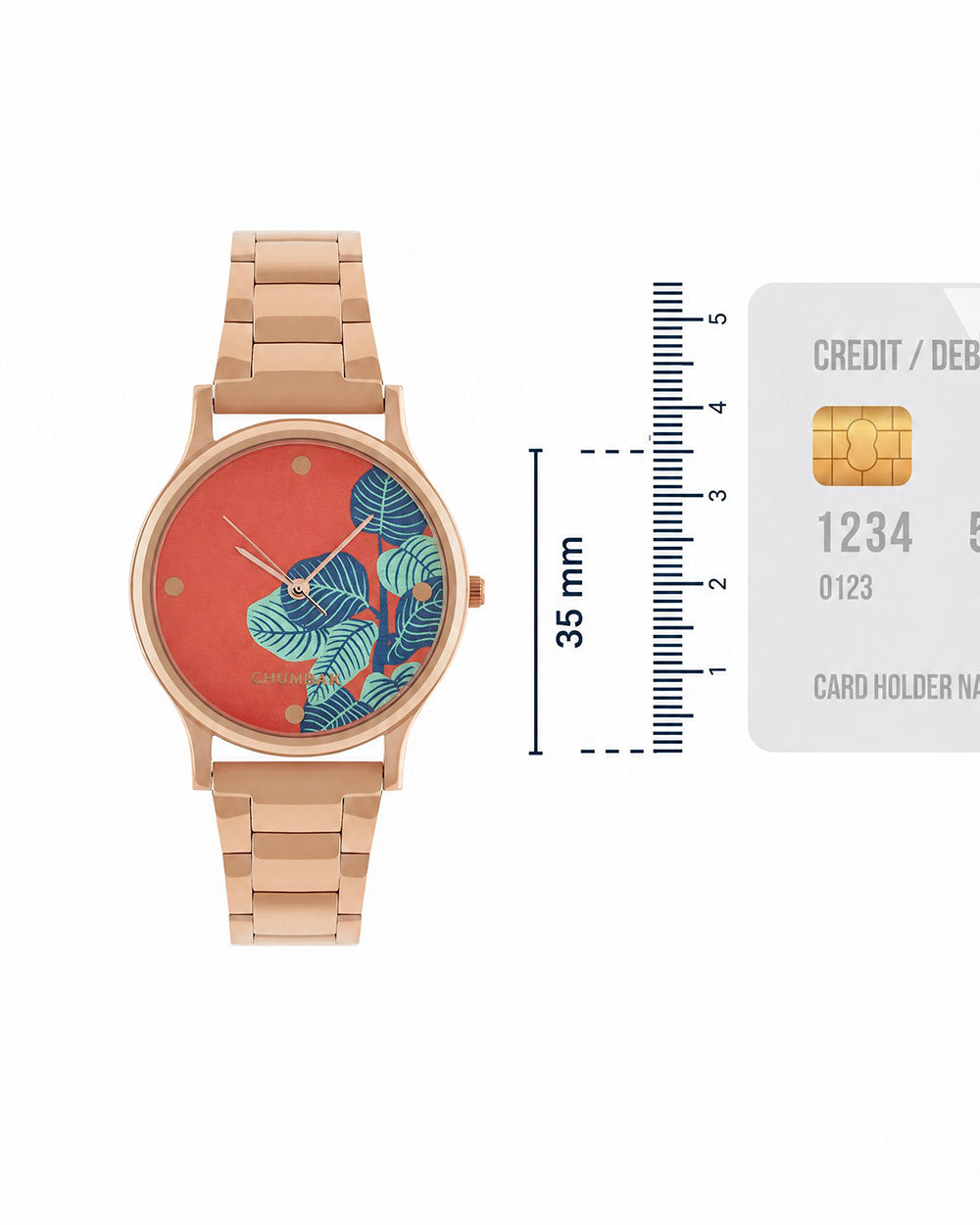 TEAL by Chumbak Bohemian Leaves  Watch,Metal link Strap