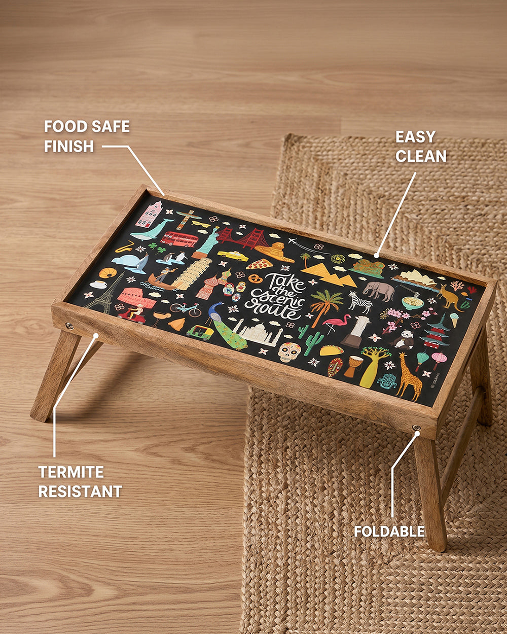 Take the Scenic Route Black Foldable Breakfast Tray