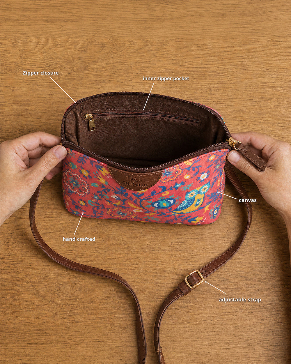 Teal By Chumbak Bukhara Blooms and Boons Sling Bag - Coral