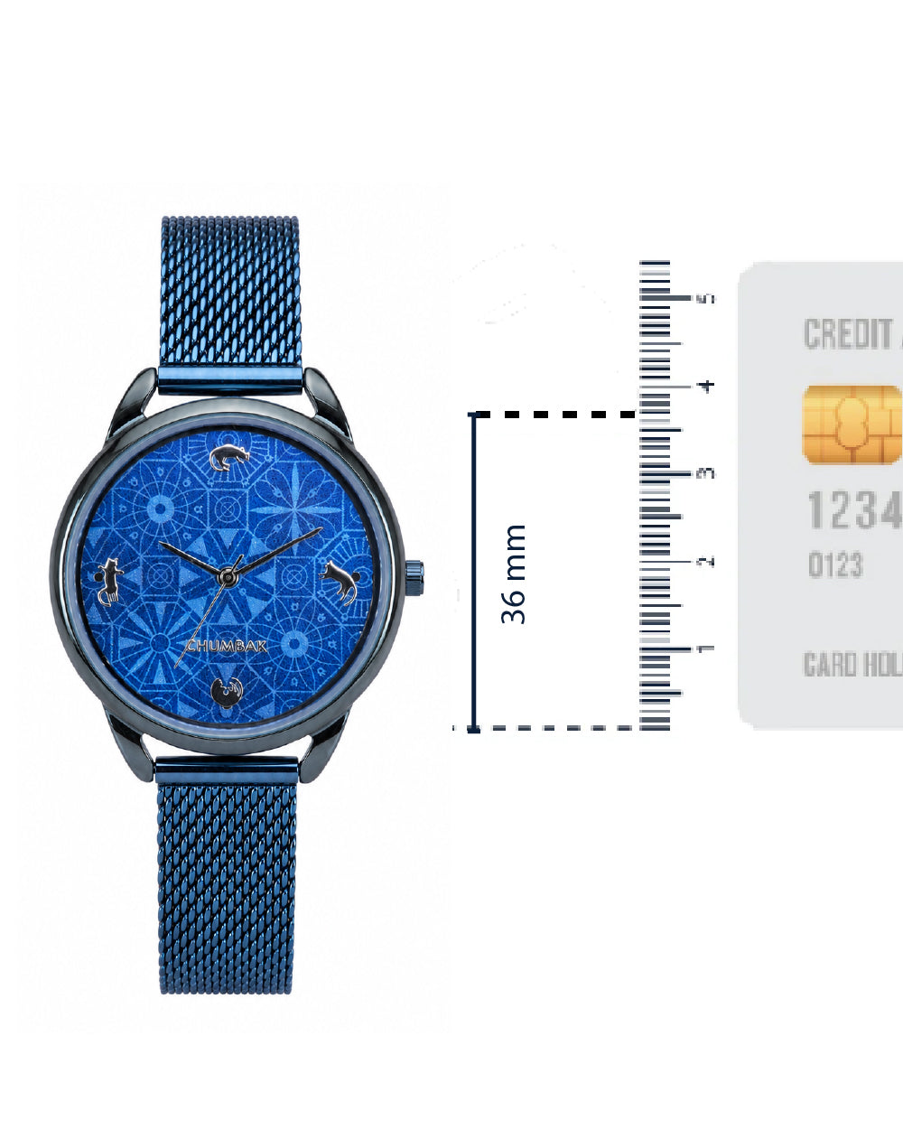 Teal by Chumbak Mosaic Meow Watch | Blue Dial, Mesh Strap