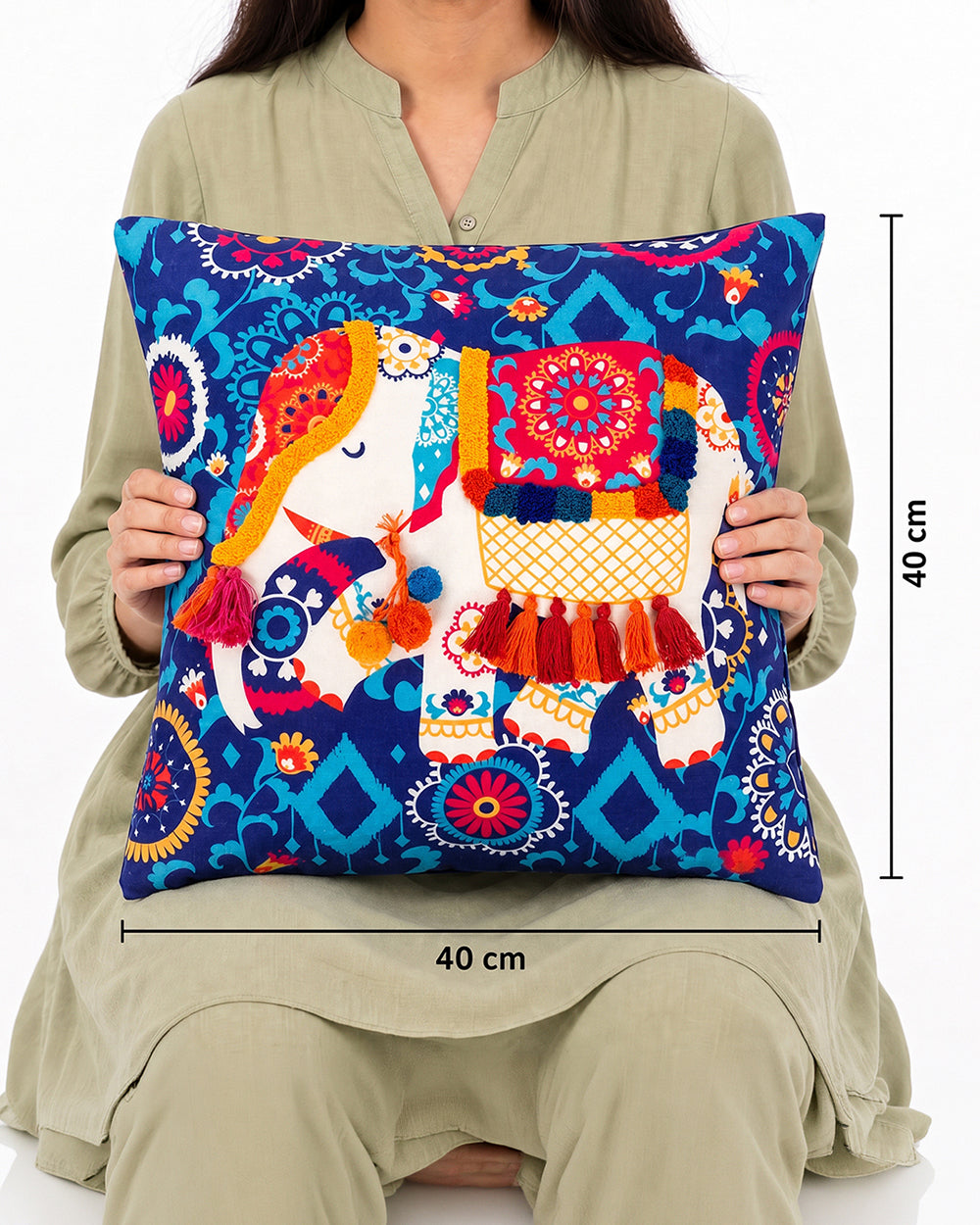 Carnival Elephant Tassel Cushion Cover
