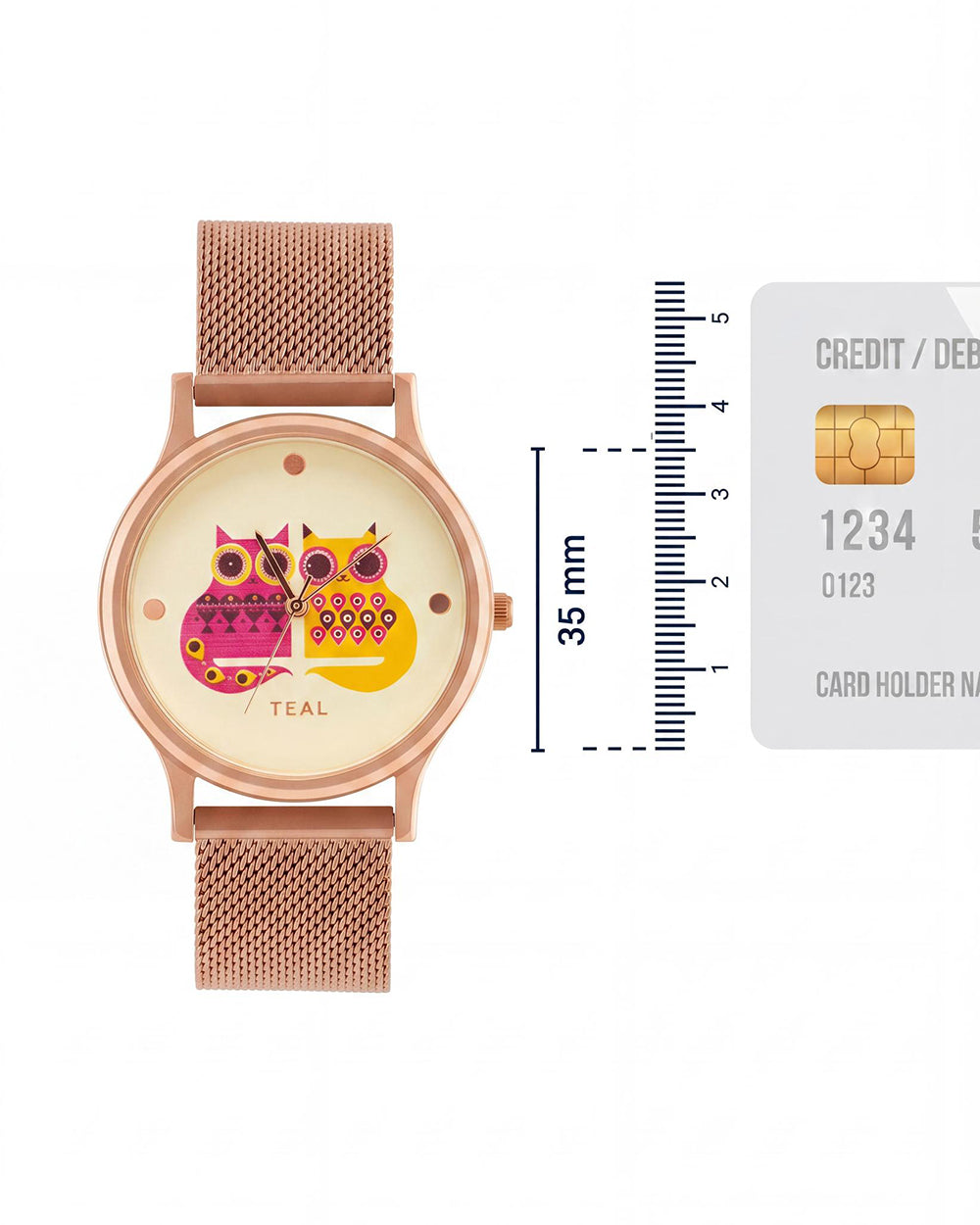 Teal by Chumbak Being Catty Watch,
Stainless Steel Mesh Strap