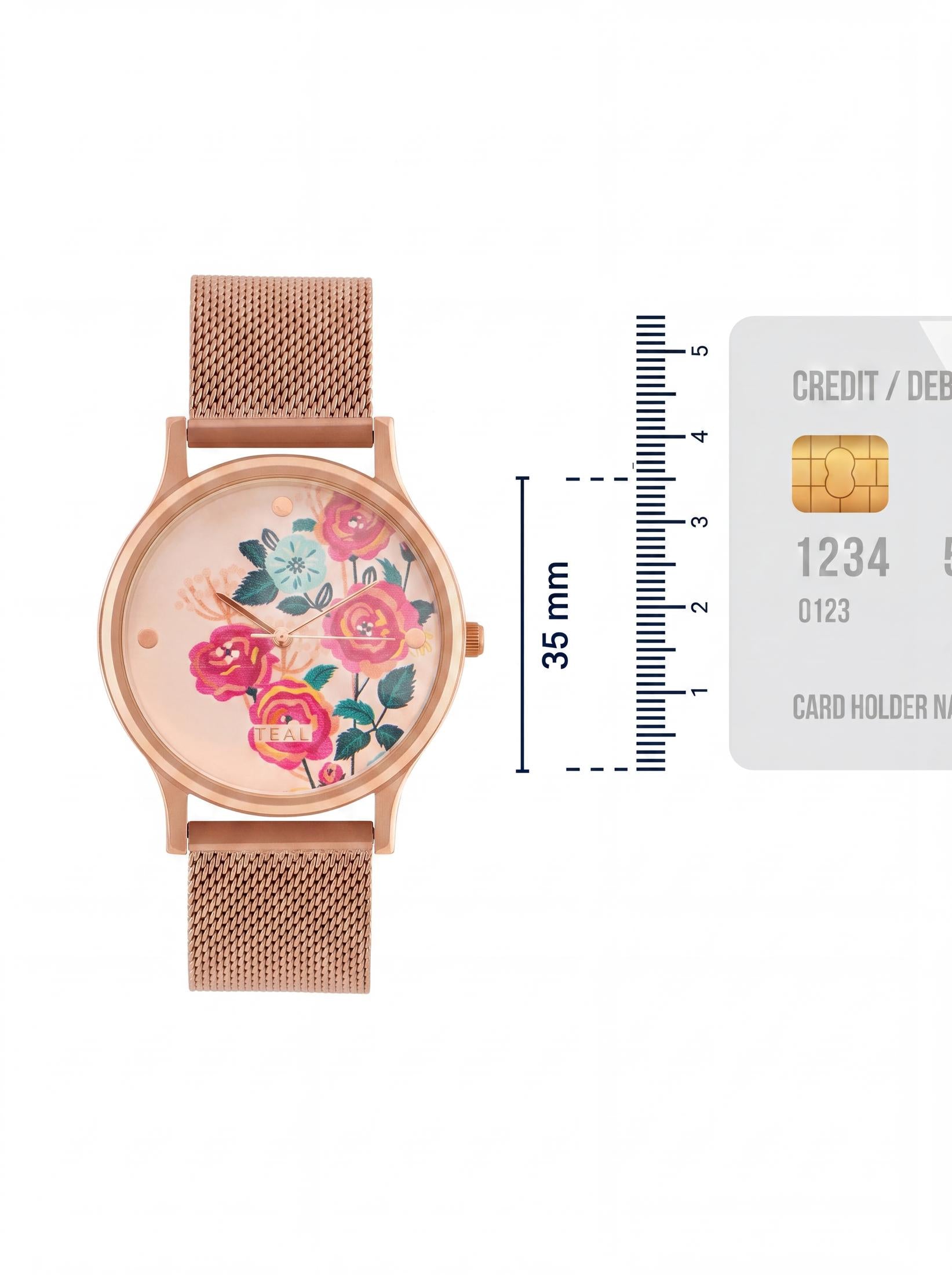 TEAL by Chumbak Rose Garden Watch, Metal Mesh Strap