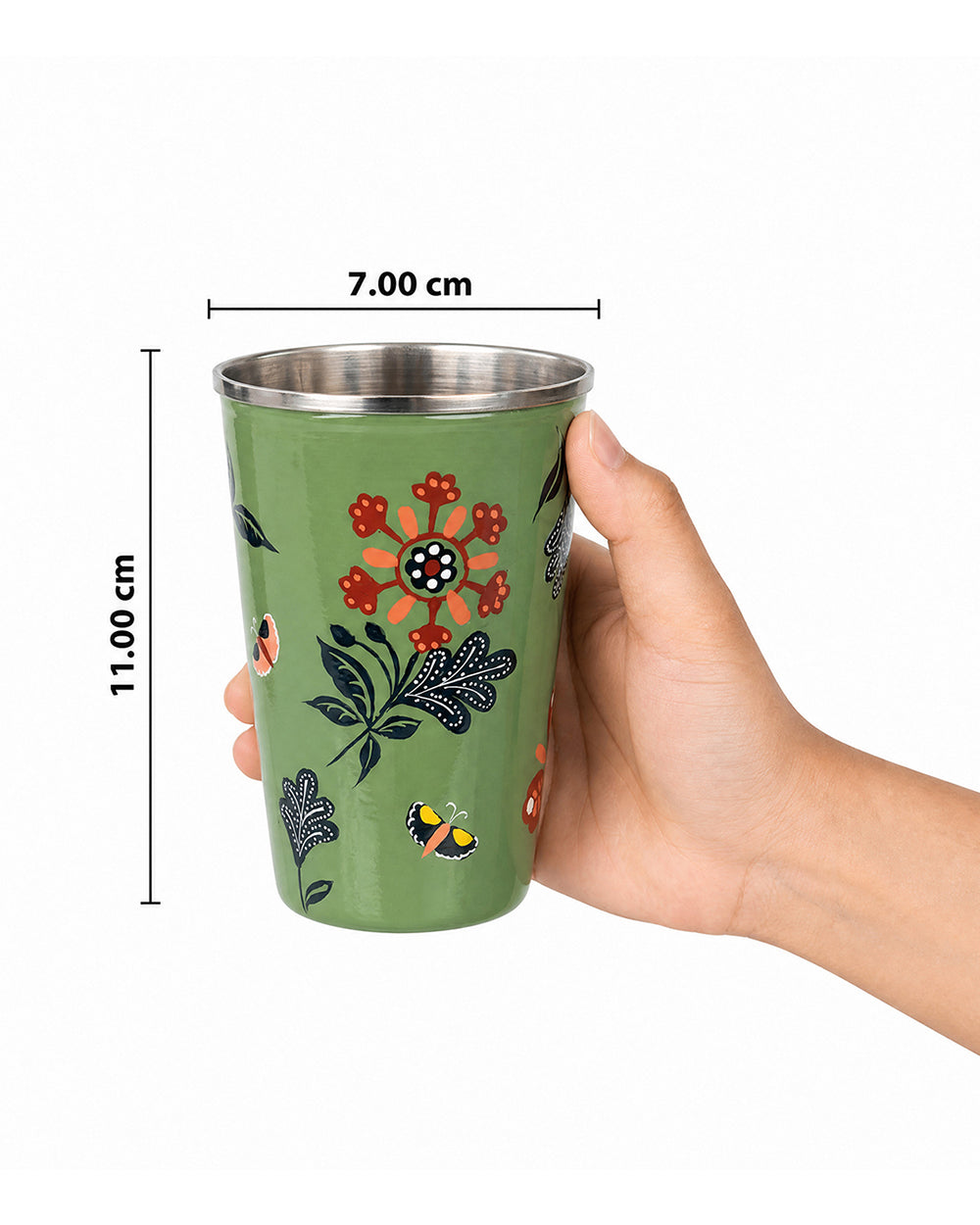 Bloom Steel Tumbler - 350 ml, Handpainted  | Forest Folklore