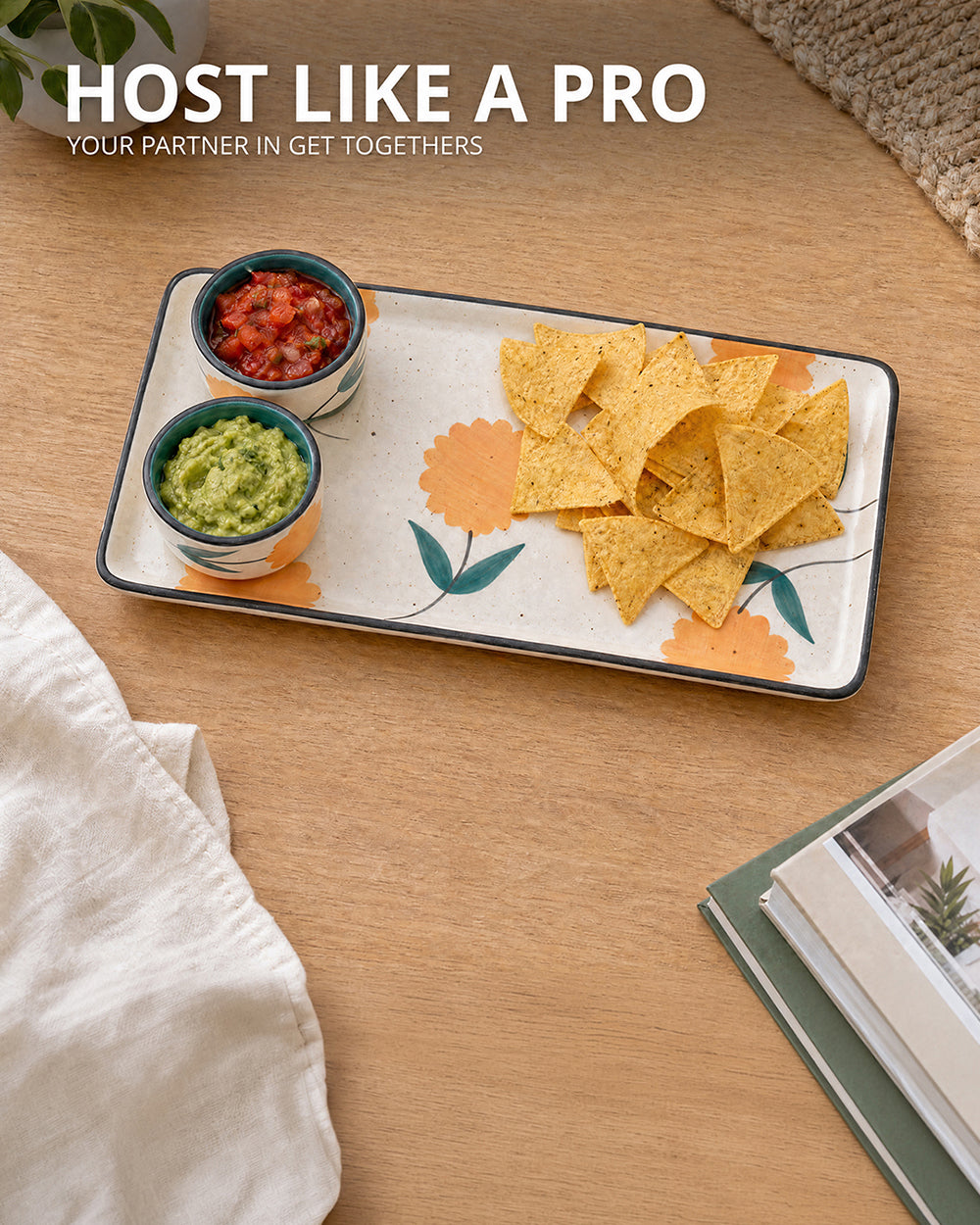 Marigold Chip & Dip Platter | Handpainted Stoneware