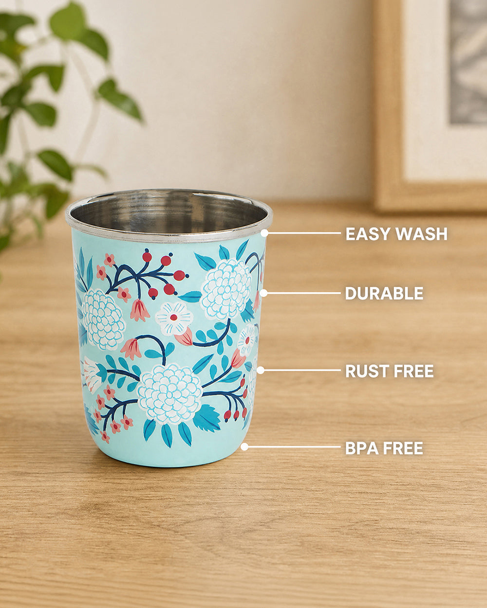 Blue Floral Steel Tumbler Small