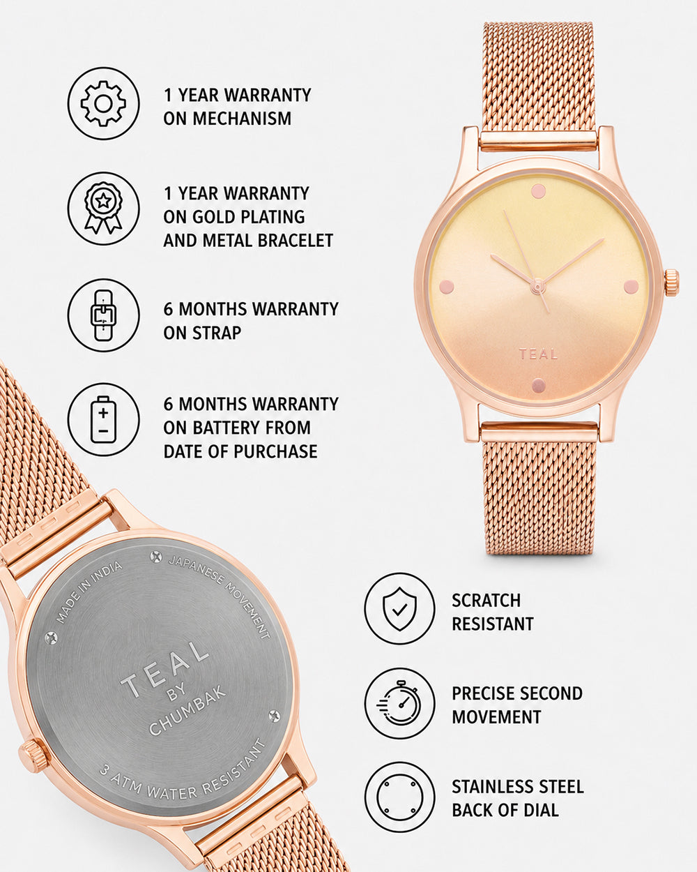 TEAL by Chumbak Sunset Ombre Watch, Metal Mesh Strap