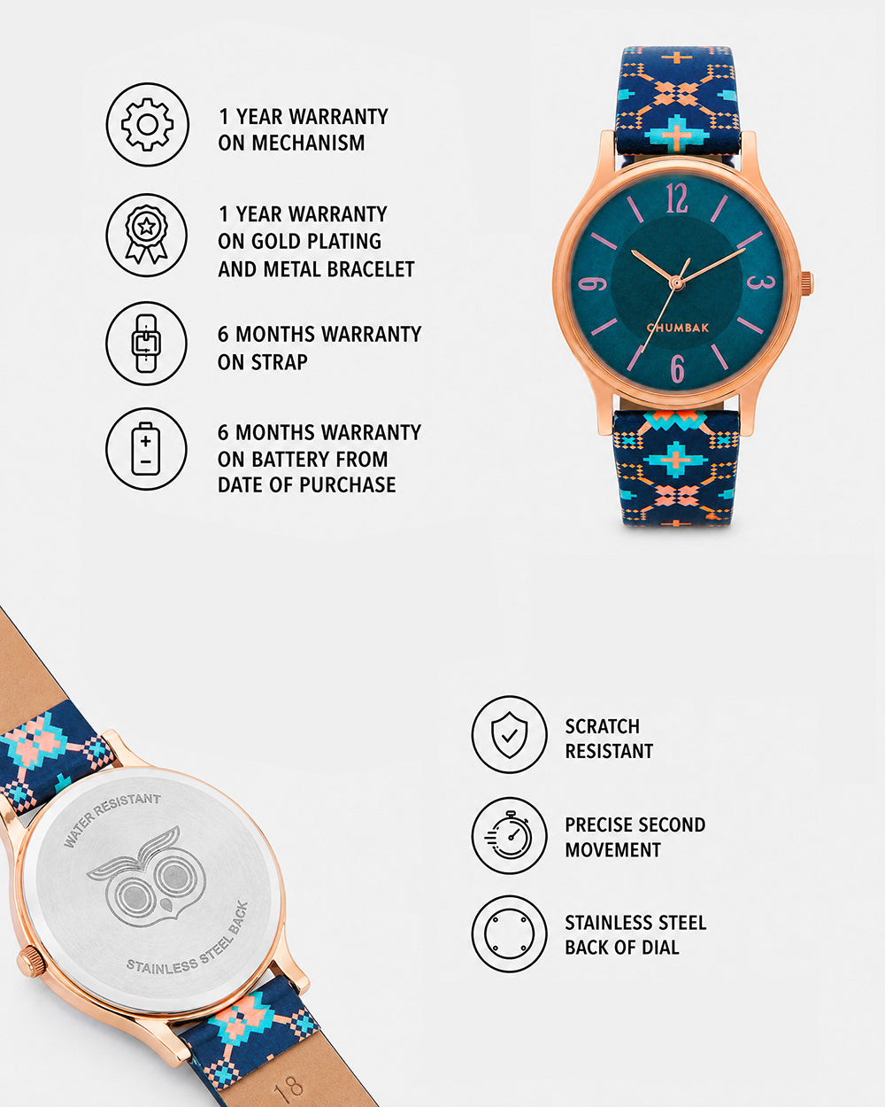 TEAL by Chumbak Ethnic Touch Printed Strap Wrist Watch