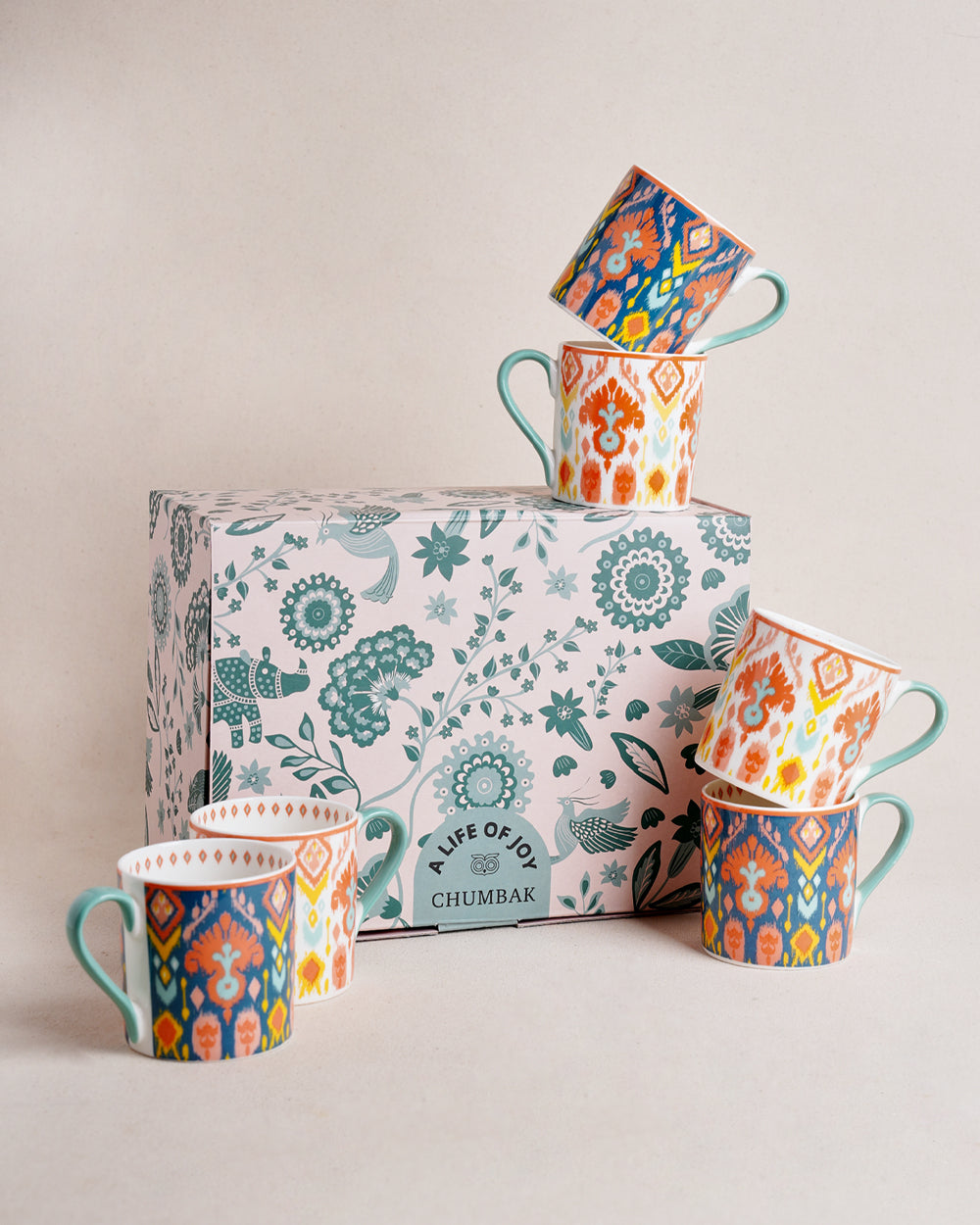 Ikat Tea Mugs Gift Set of 6