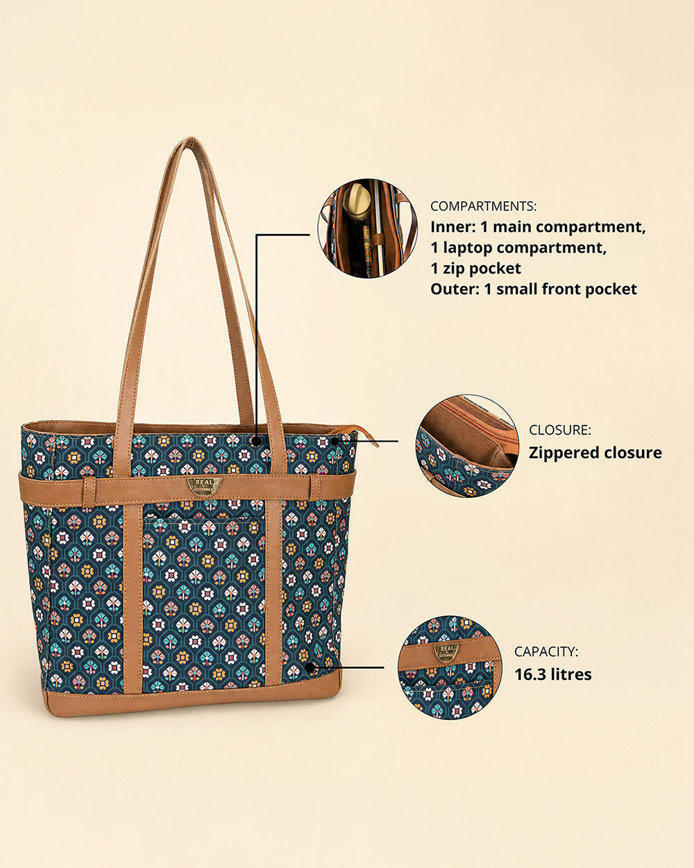 Teal by Chumbak Pixel Flower Laptop Tote