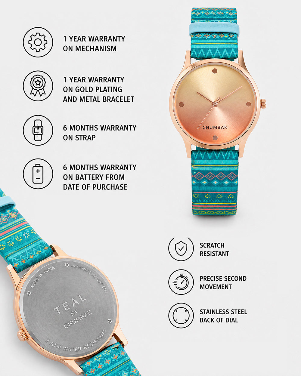 TEAL by Chumbak Ombre Aztec Watch Teal