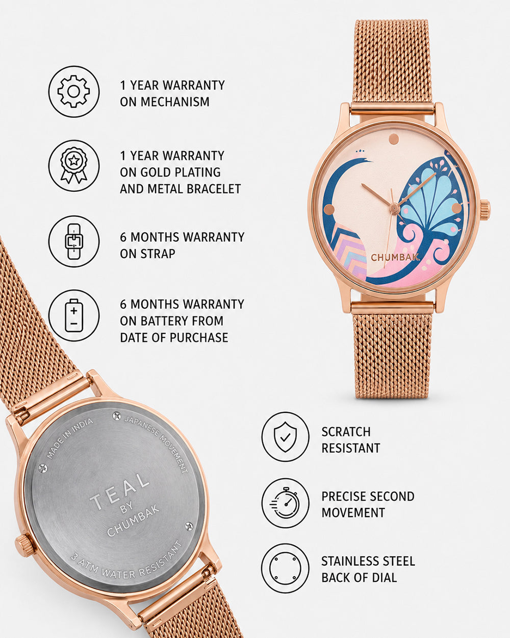 Teal By Chumbak |  Urban feathers Watch - Metal Mesh Strap