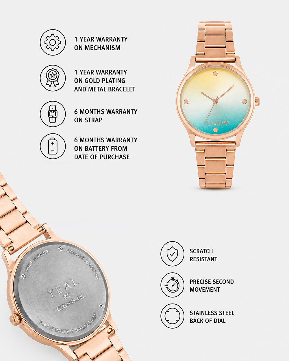 Teal By Chumbak | Ombre Green Watch - Metal Link Strap