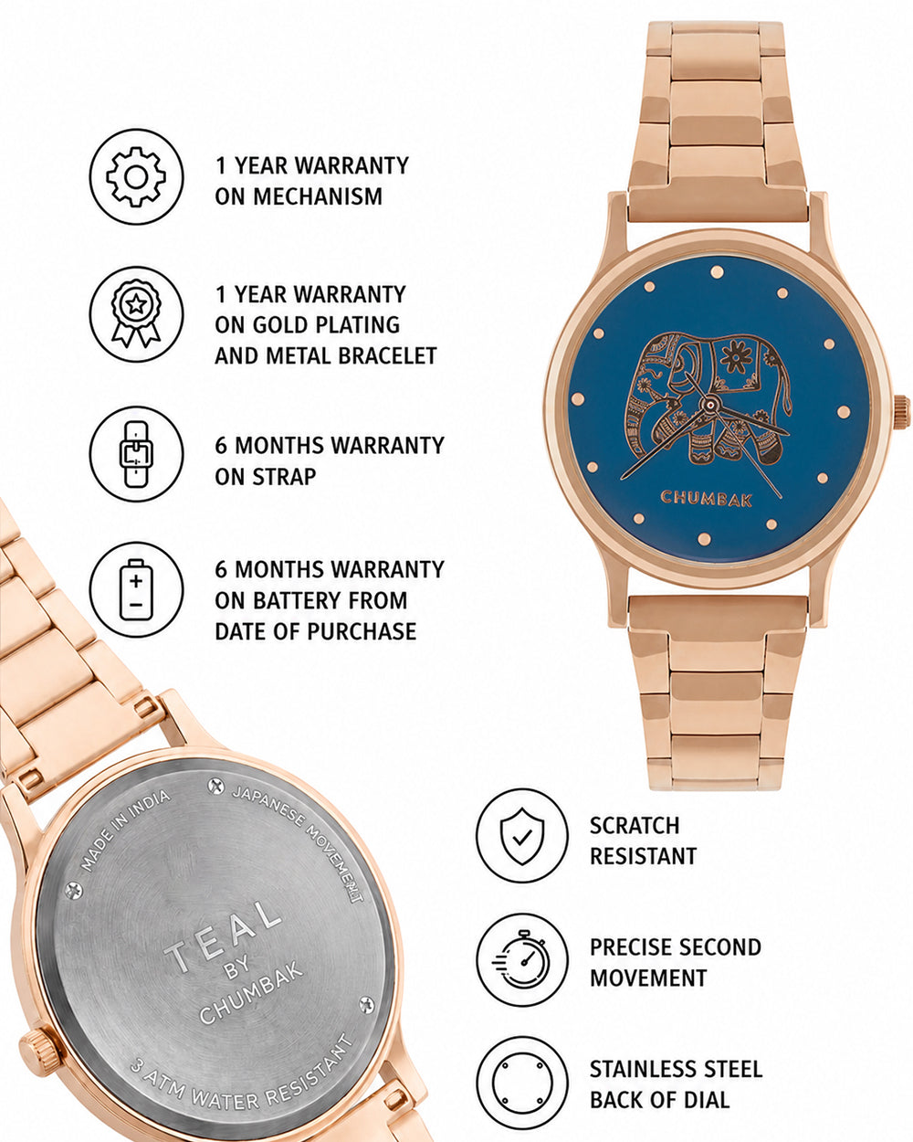 TEAL by Chumbak Carnival Elephant Watch,Metal link Strap