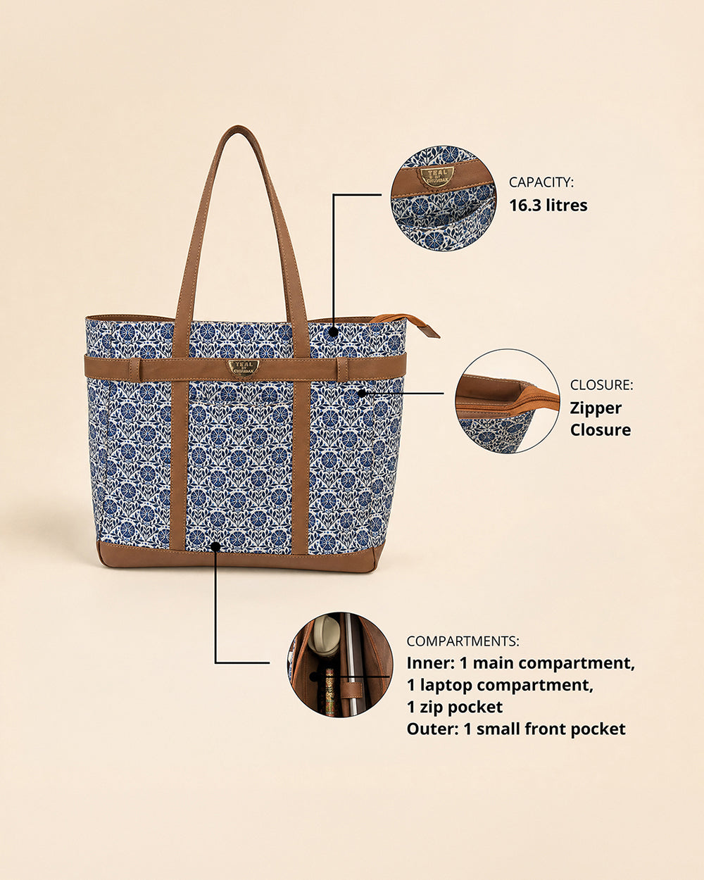 Teal by Chumbak Indigo Phool Jaal Laptop Tote