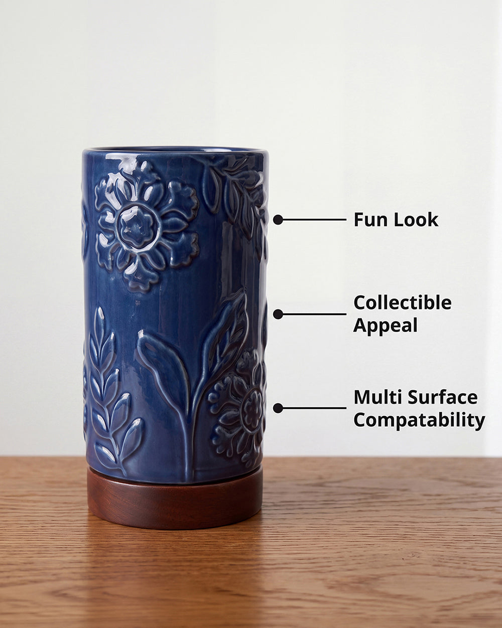 Midnight  Bloom Vase with Wooden Base | Forest Folklore
