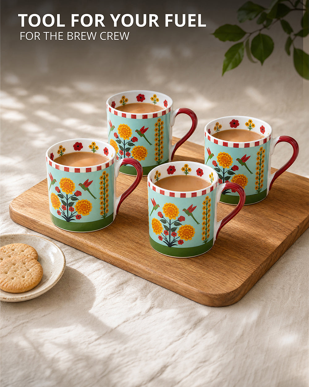 Rani Bagh Mugs Gift Set - Set of 6, 220 ml | Palace Memoirs | Gold Rim