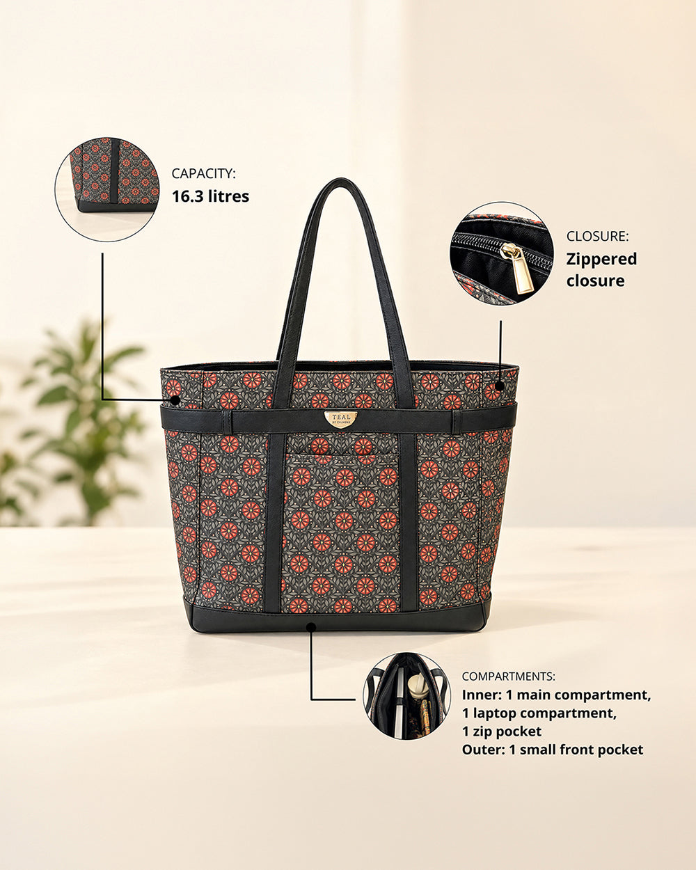 Teal by Chumbak Crimson Phool Jaal Laptop Tote