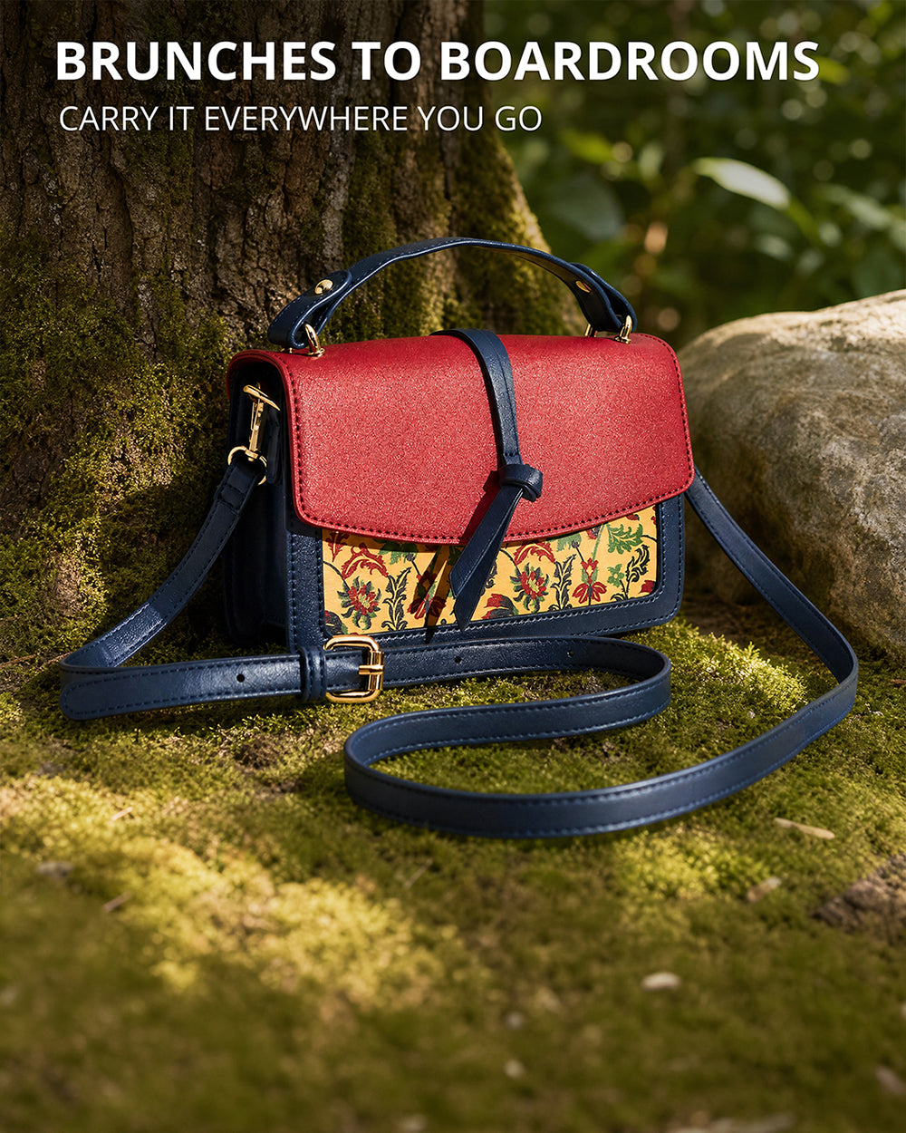 Vibrant Flowers Satchel Bag - Red