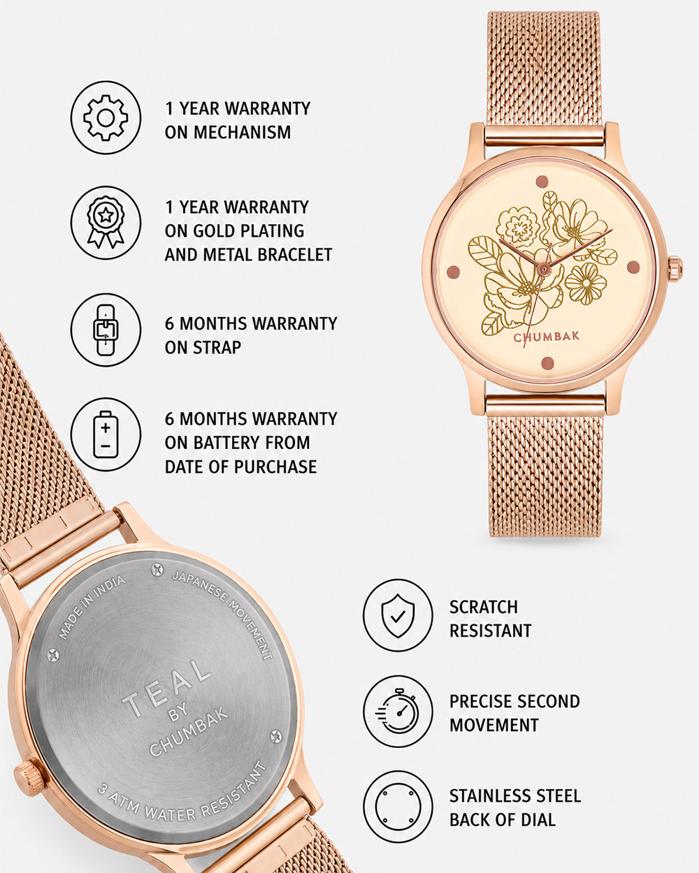 TEAL by Chumbak abstract Peacock Watch, Metal Mesh Strap