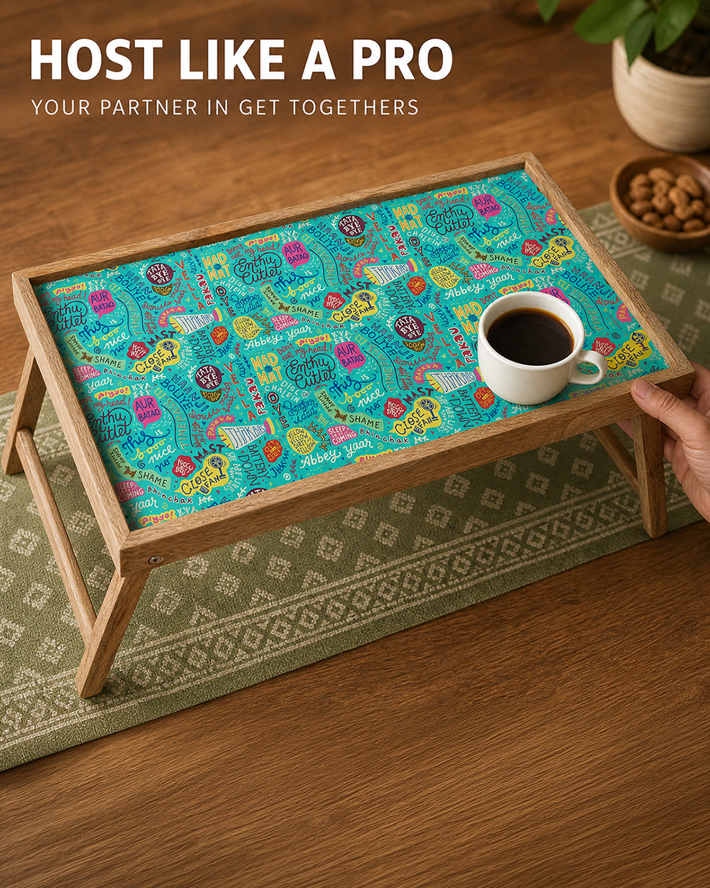 Things Indian Say Foldable Breakfast Tray- Teal