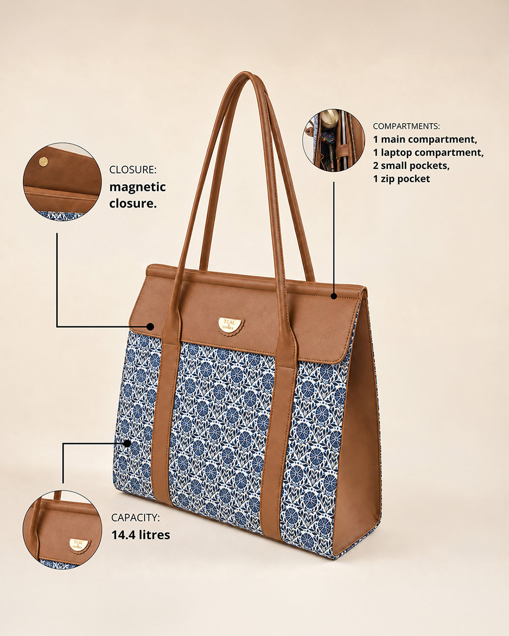 Teal by Chumbak Indigo Phool Jaal Flap Work Tote