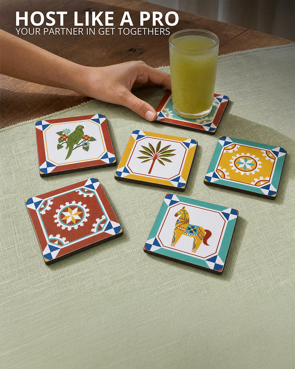 Karaikudi Tiles Coasters,  Set of 6