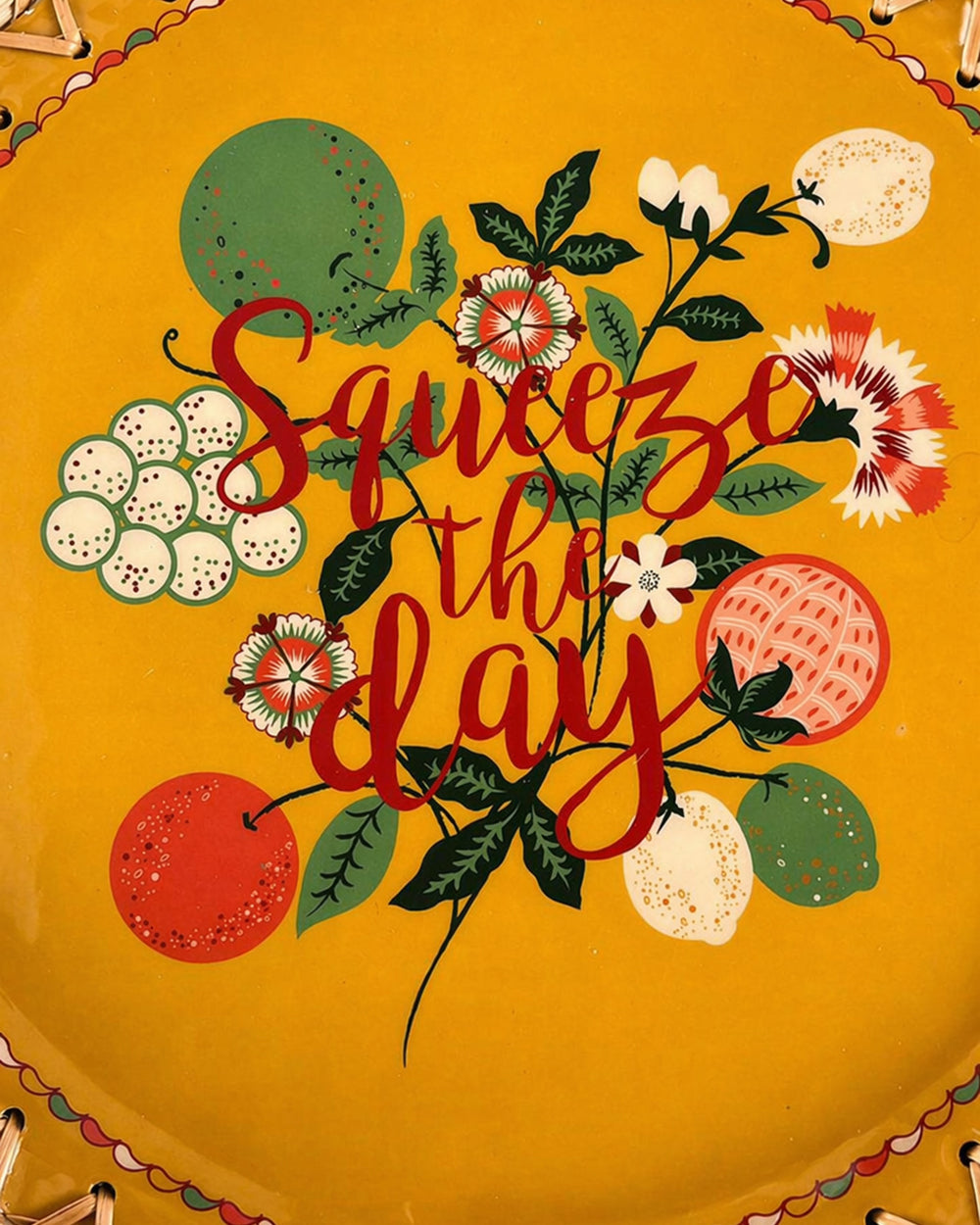 Squeeze the Day Rattan Carry Tray ( Round) | Citrus Zest