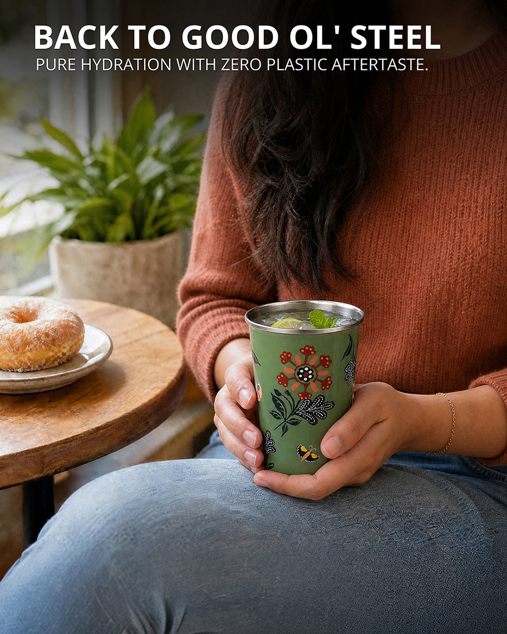 Bloom Steel Tumbler - 350 ml, Handpainted  | Forest Folklore