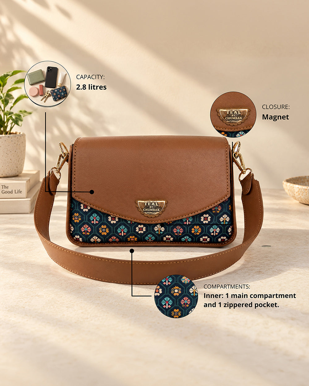 Teal by Chumbak Pixel Flower Shoulder Bag