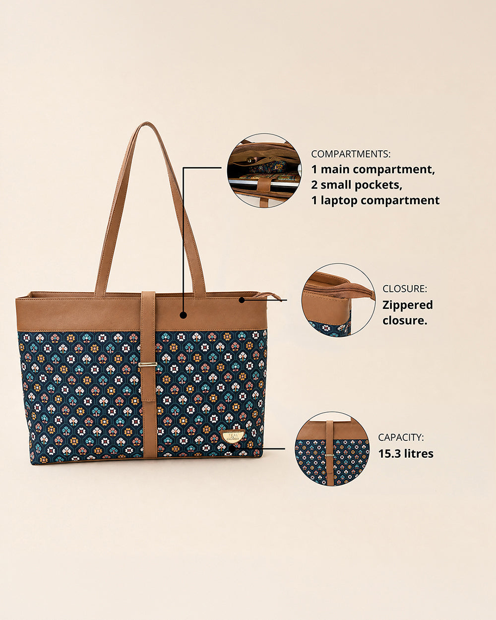 Teal by Chumbak Pixel Bloom Work Tote