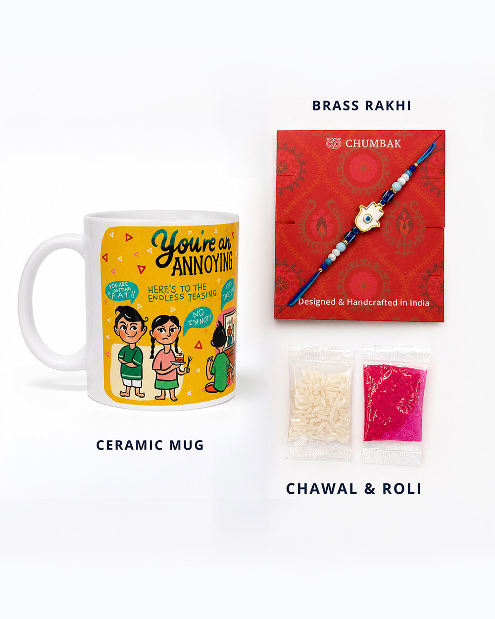 Hamsa Rakhi & Brew mug set of 2 - Threads of Joy