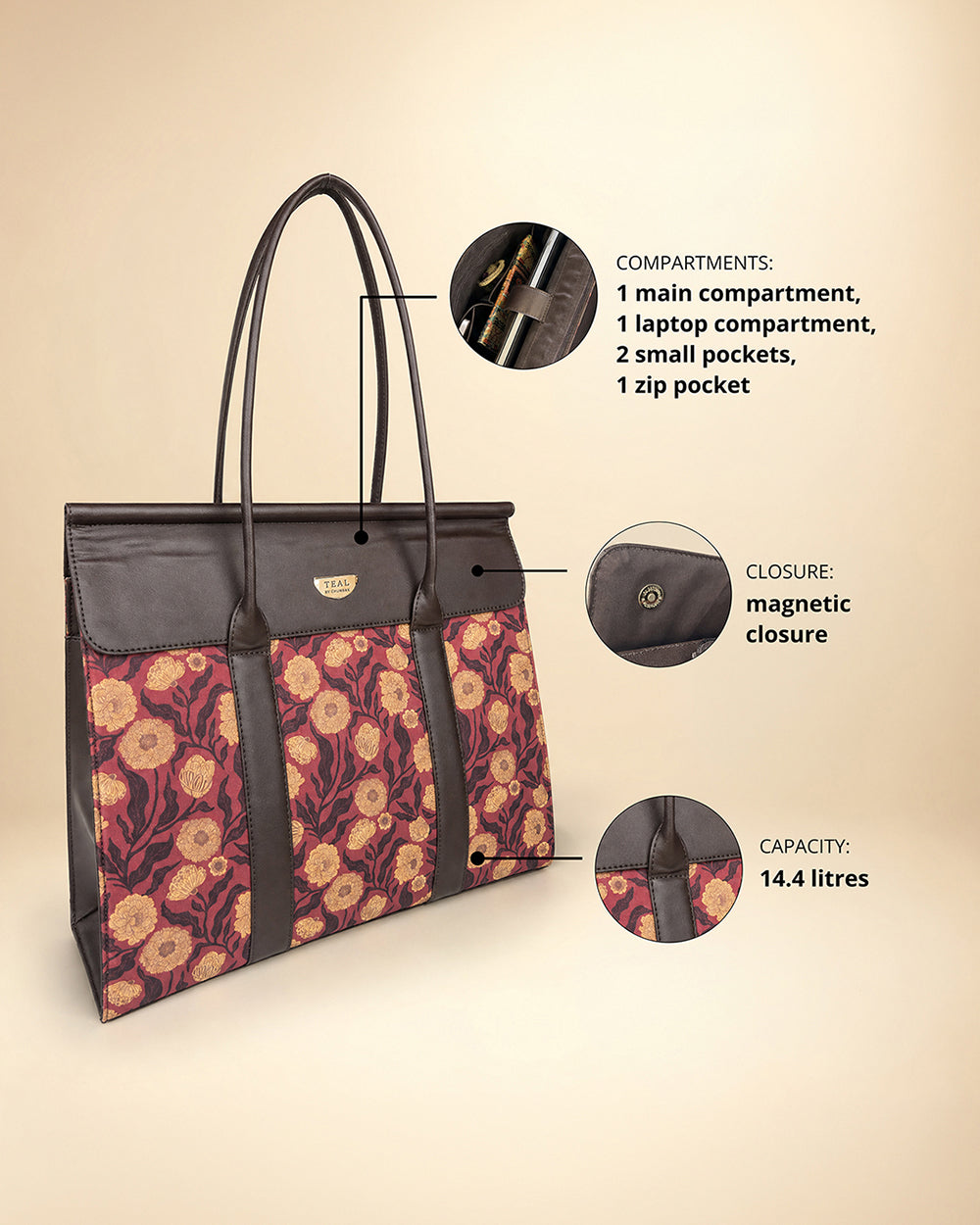 Teal by Chumbak Crimson Marigold Muse Flap Work Tote