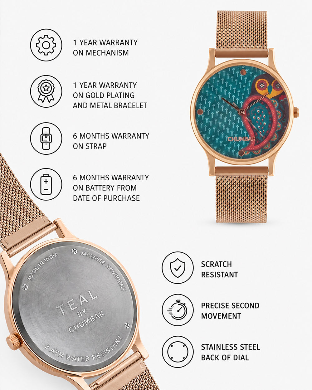 Teal by Chumbak Folk Owl Watch,Stainless Steel Mesh Strap