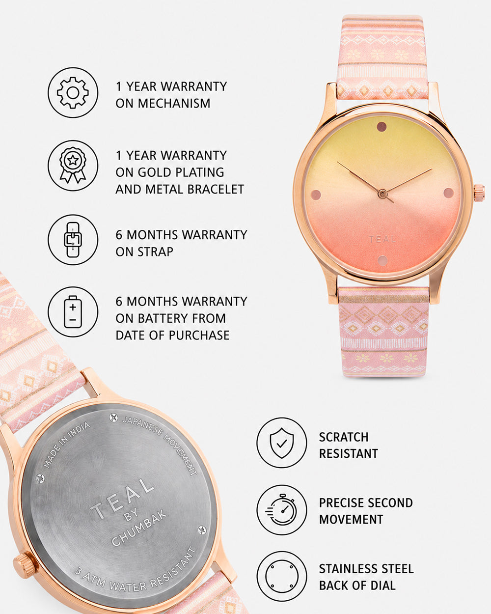 TEAL by Chumbak Ombre Aztec Watch-Peach