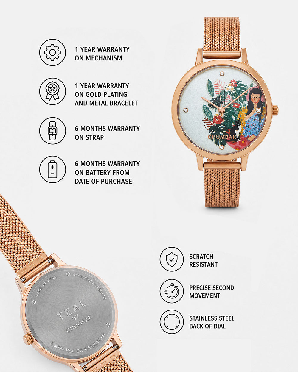 Teal by Chumbak Live Slow Watch,Stainless Steel Mesh Strap
