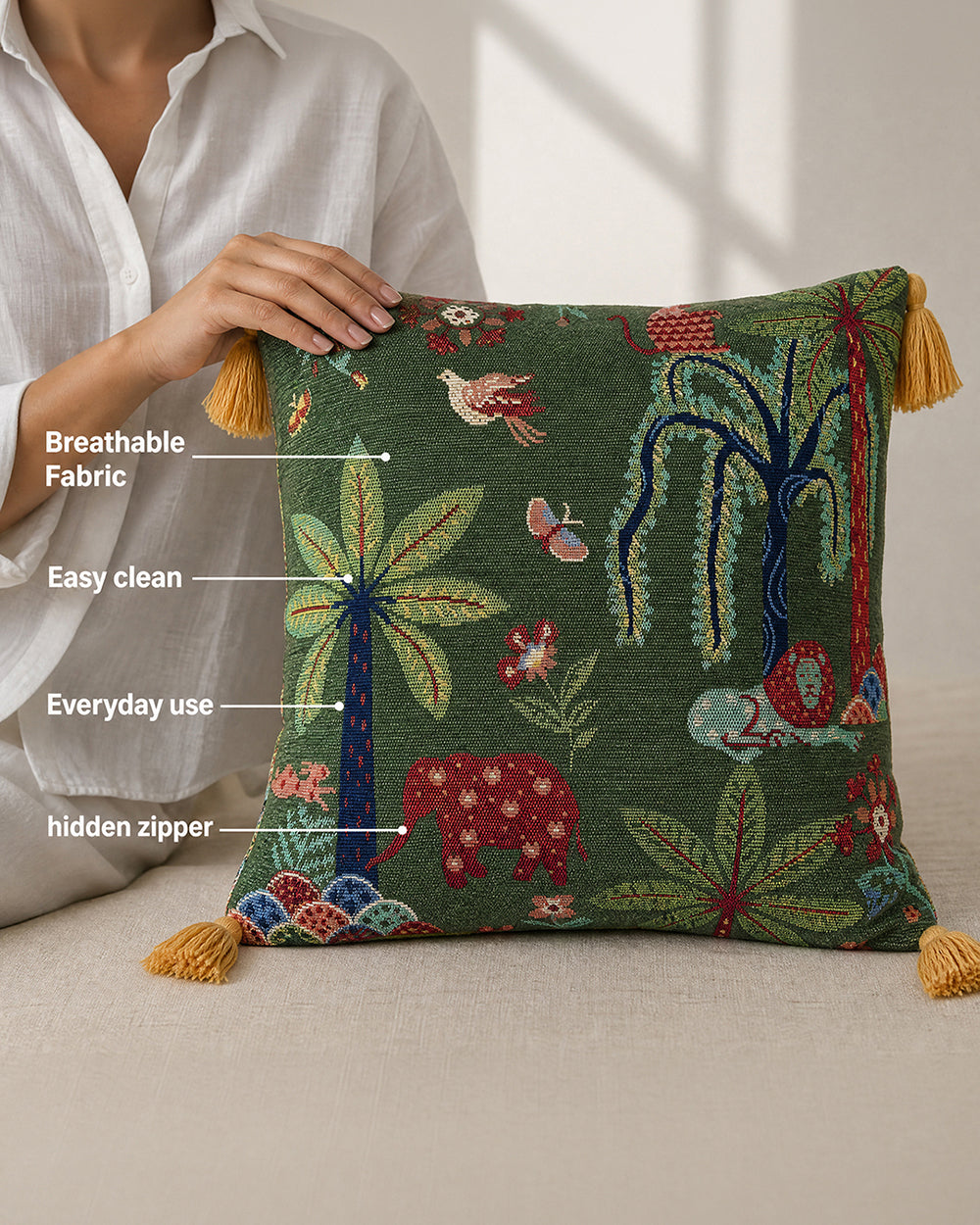 Tusker Trails Jacquard Cushion Cover | Forest Folklore