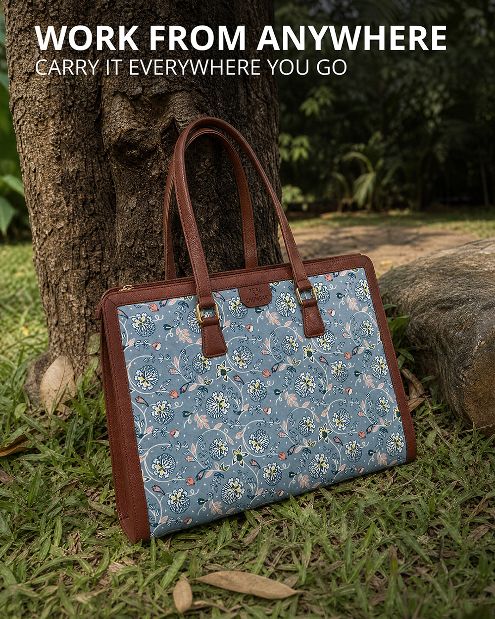 Teal by Chumbak Grey Bloom Office Tote