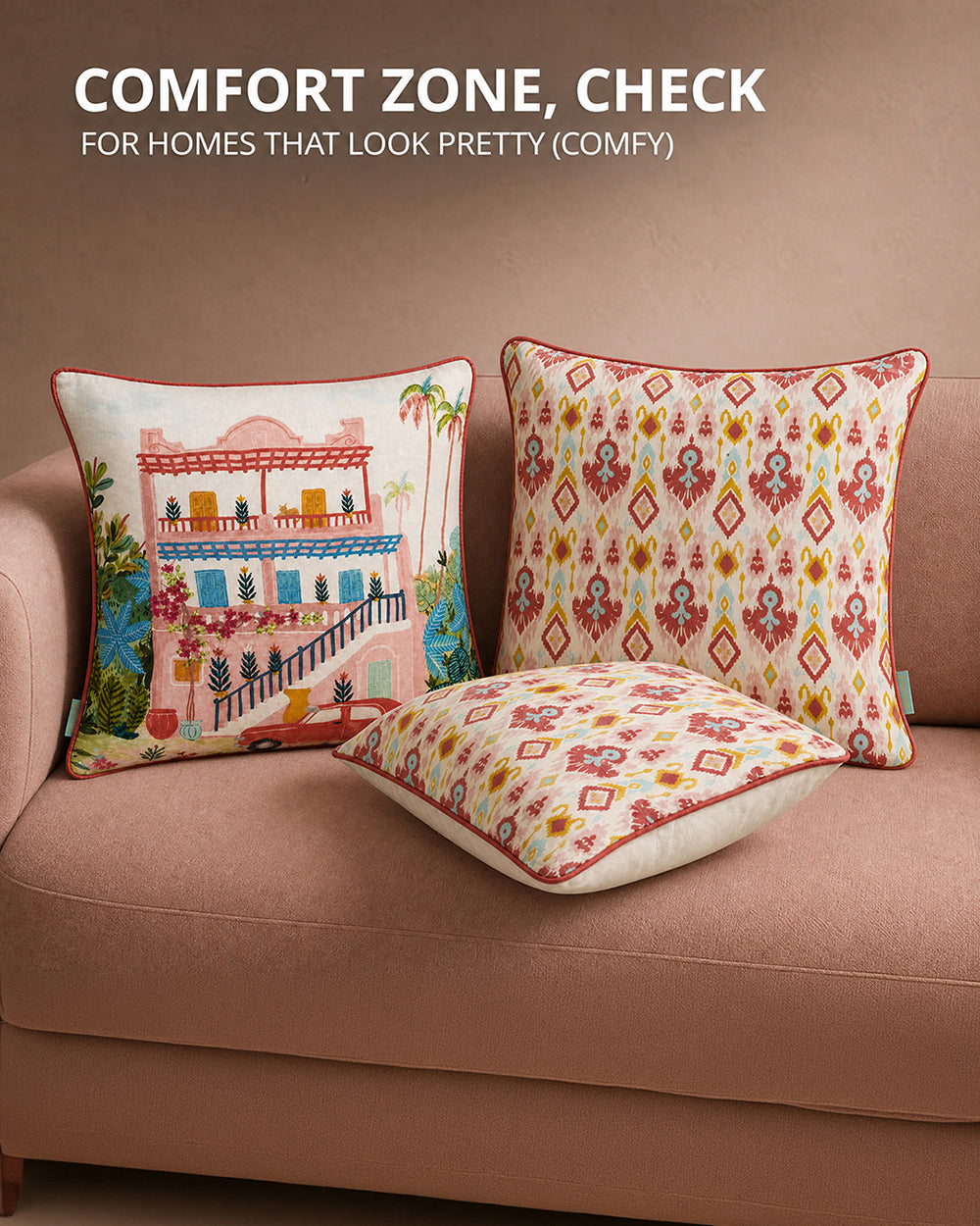 Countryside Ikkat Cushion Cover Set of 3 -16”