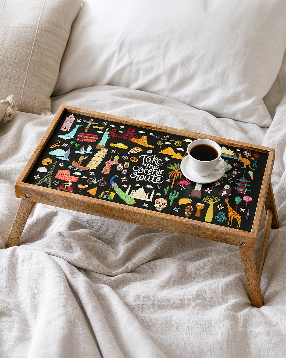 Take the Scenic Route Black Foldable Breakfast Tray